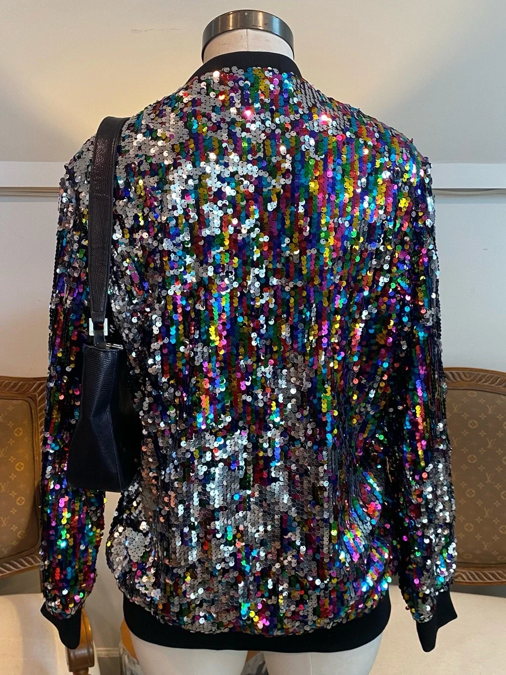 FABULOUS Multicolor Sequin Bomber Jacket, Size Large